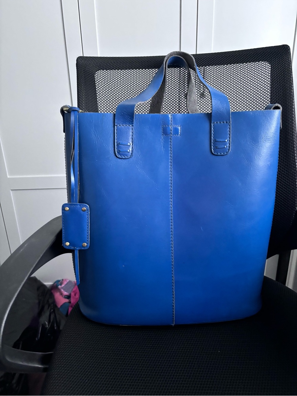Blue Leather Tote Bag - Sleek Everyday Carry